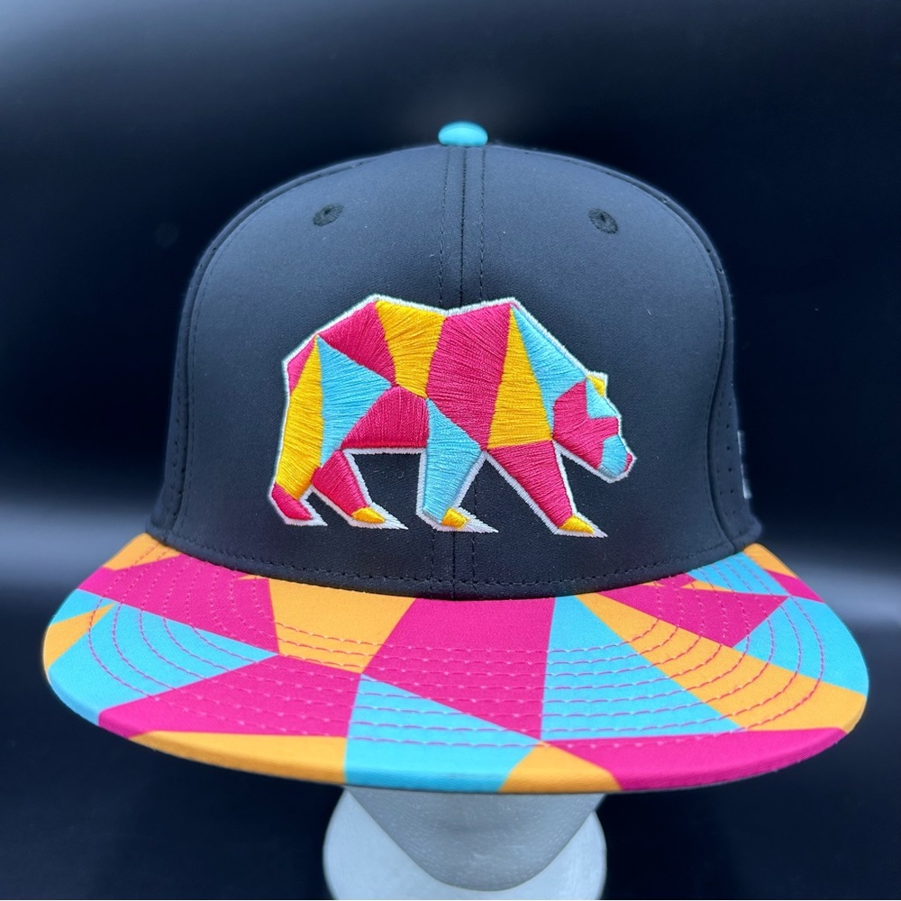 The Game OSO Pardo Bear Fitted Hat Size L Colorful Geometric Brim Cap NWT